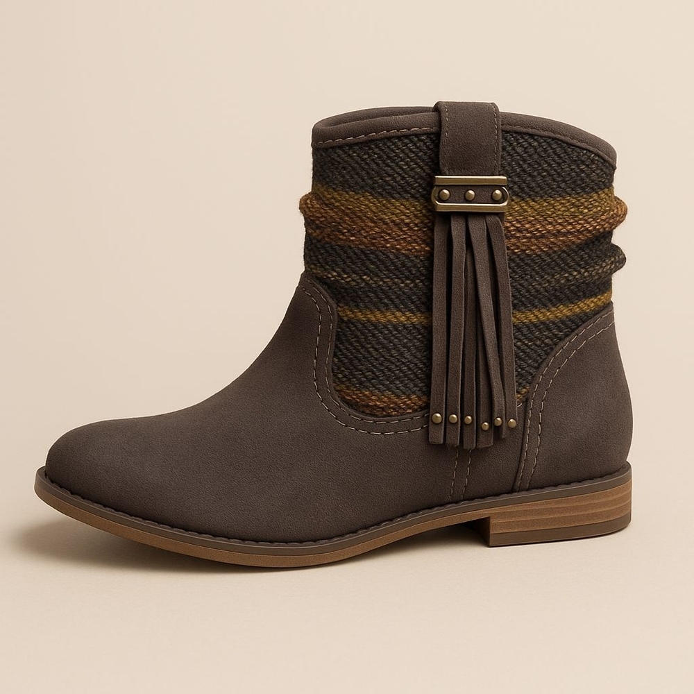 Sakroots Gray Suede Fringe Striped Knit Slouchy Ankle Boots Womens Size 8